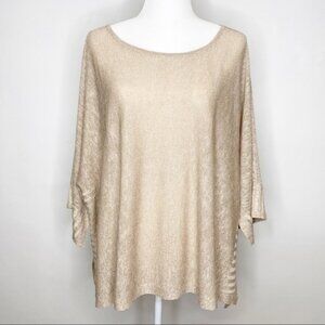 Anthropologie Gold Metallic Knit Short Sleeve Sweater, XL